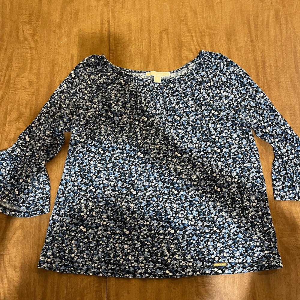 Michael Kors Navy Blue Floral Scoop Neck Blouse